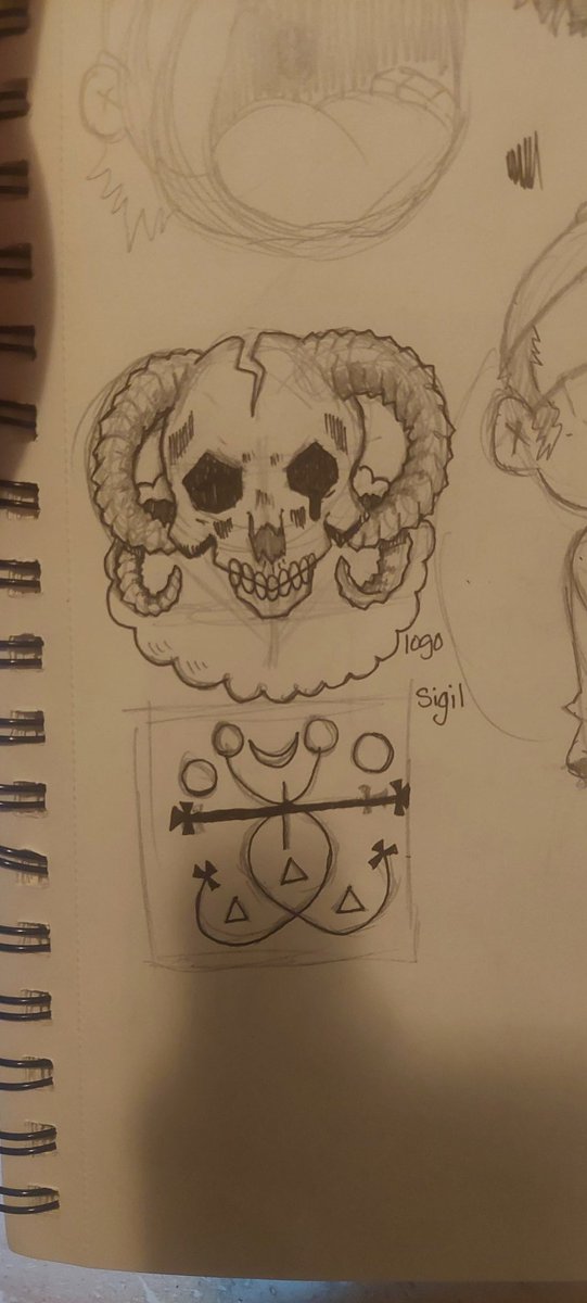 Doodle today. Decide to doodle an old oc. Her horns are supposed to be sheep-like. But I'm glad her logo and sigil came out good. I still don't have a name for her 
#doodle