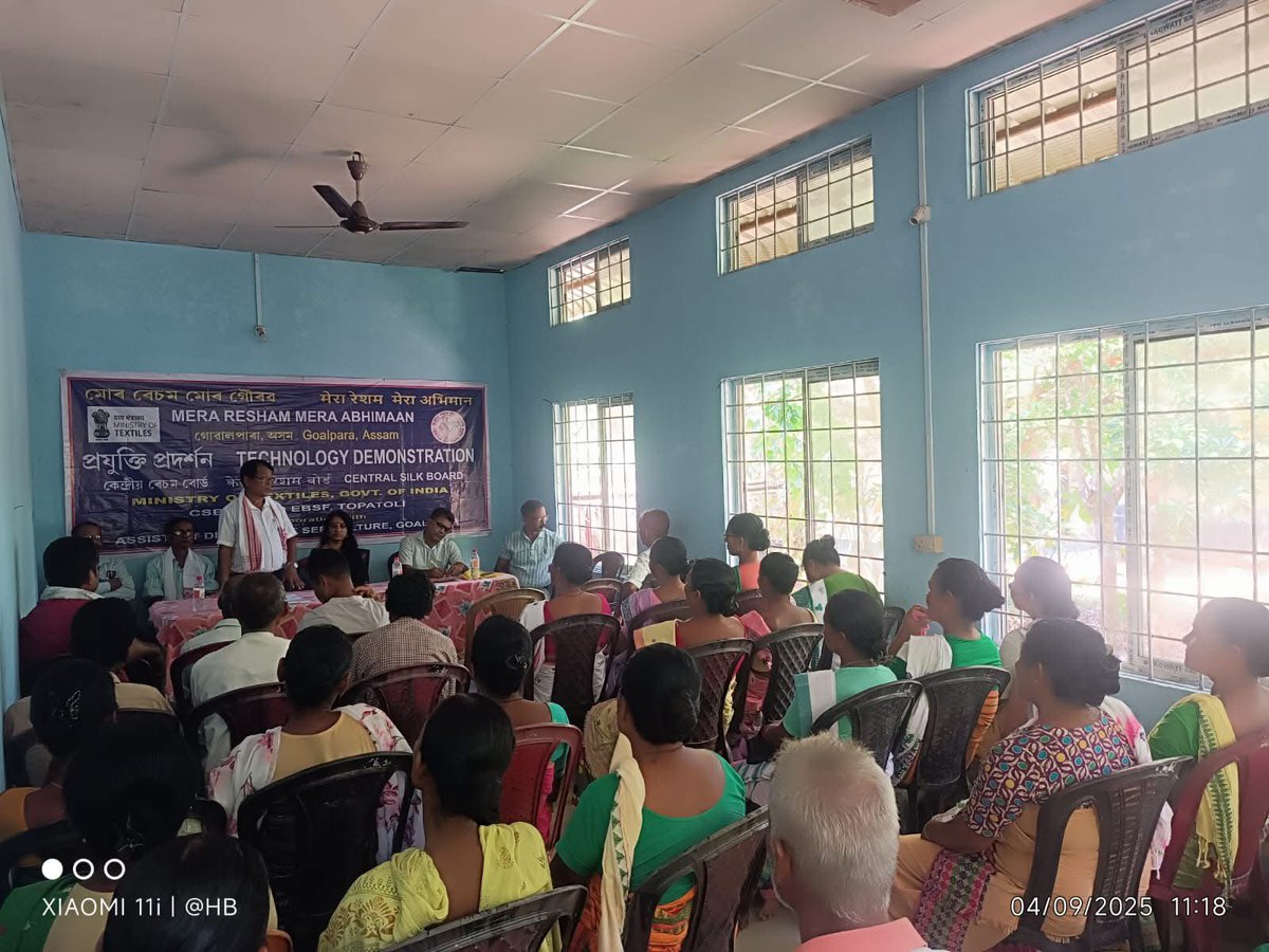 MssoSilk's tweet photo. #MRMA A Technology Demonstration Program was successfully held on 04.09.2025 at Piplibari Somani, Assam.  Over 56 Muga & Eri farmers participated, actively engaging in discussions on improved technologies for sustainable cultivation.
Organised by CSB EBSF Topatoli & DoS Assam, the program boosted farmer confidence in adopting better practices.
@csbmot @TexMinIndia