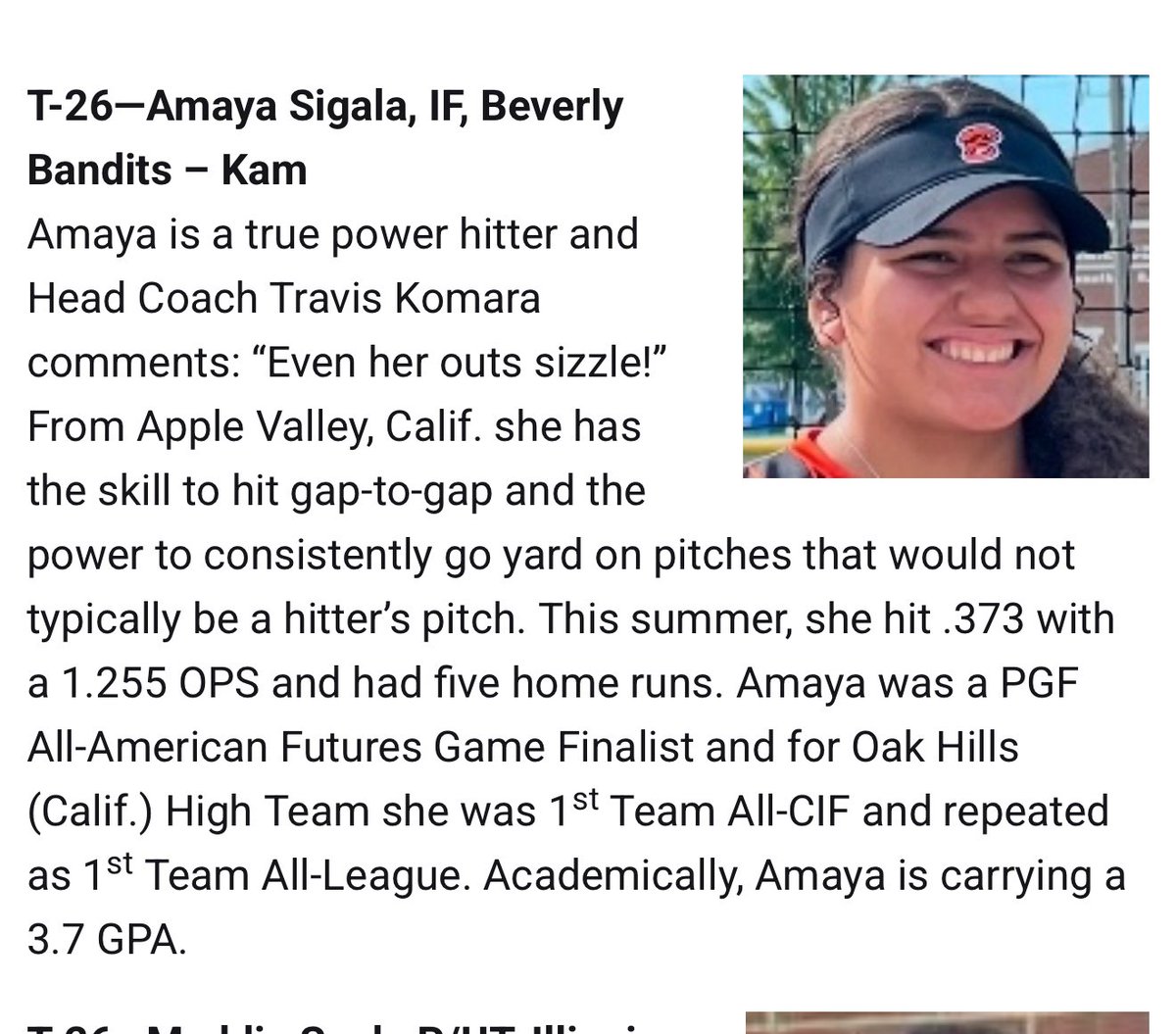 Thank you so much <a href="/LineDsoftball/">Line Drive Media</a> for including me in your top 100 for the class of 2027. God is amazing! Congratulations to all of the other young ladies! #recruitingszn <a href="/los_stuff/">Carlos Arias</a> <a href="/bbkam2009/">Beverly Bandits Komara 16U Premier</a> <a href="/DirectRecruits/">Direct Recruits</a> <a href="/SBRRetweets/">Softball Recruiting Reposts</a> <a href="/CycloneSB/">Iowa State Softball</a> <a href="/UCLASoftball/">UCLA Softball</a> <a href="/SanJoseStateSB/">San José State Softball</a> <a href="/CalSB/">Cal Softball</a>