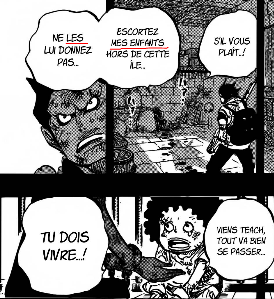 Franslross's tweet photo. #ONEPIECE1159 
La mère de Teach qui demande à sauver ses enfants (au pluriel), blessée comme si elle était la femme de Garling au début du chapitre.
Cela ferait de Teach, Shanks et Shamrock des demi-frères, le tout sauvé par Dragon… quelle dinguerie ! https://t.co/vlDBVGE7ga