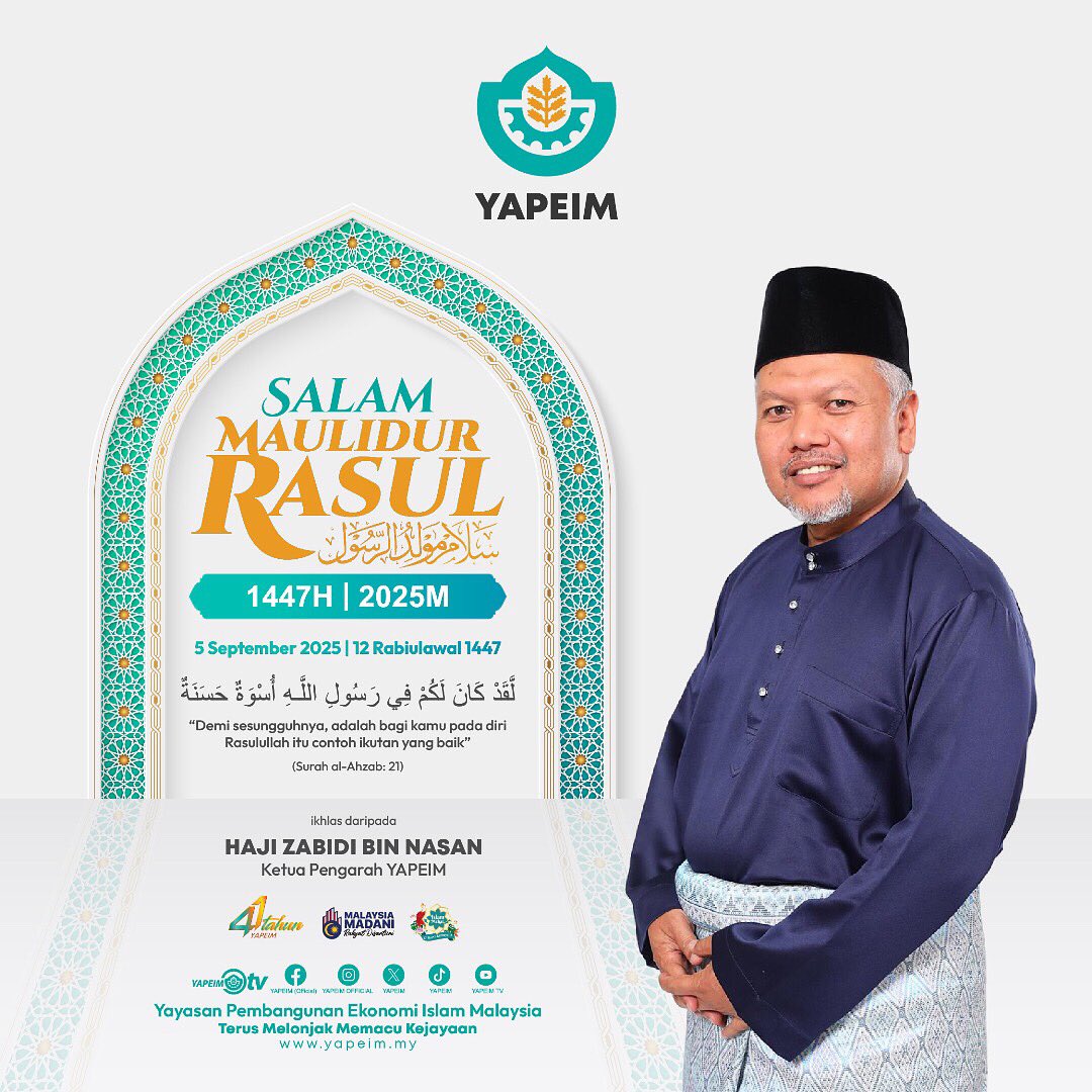 SALAM MAULIDUR RASUL 1447H | 2025M

Teladan Rasulullah SAW adalah cahaya kehidupan. Marilah kita jadikan hari Maulidur Rasul ini sebagai titik tolak untuk mencontohi sunnah dan akhlak Baginda dalam setiap tindakan yang dilaksanakan.

Ikhlas daripada:
Haji Zabidi bin Nasan
Ketua
