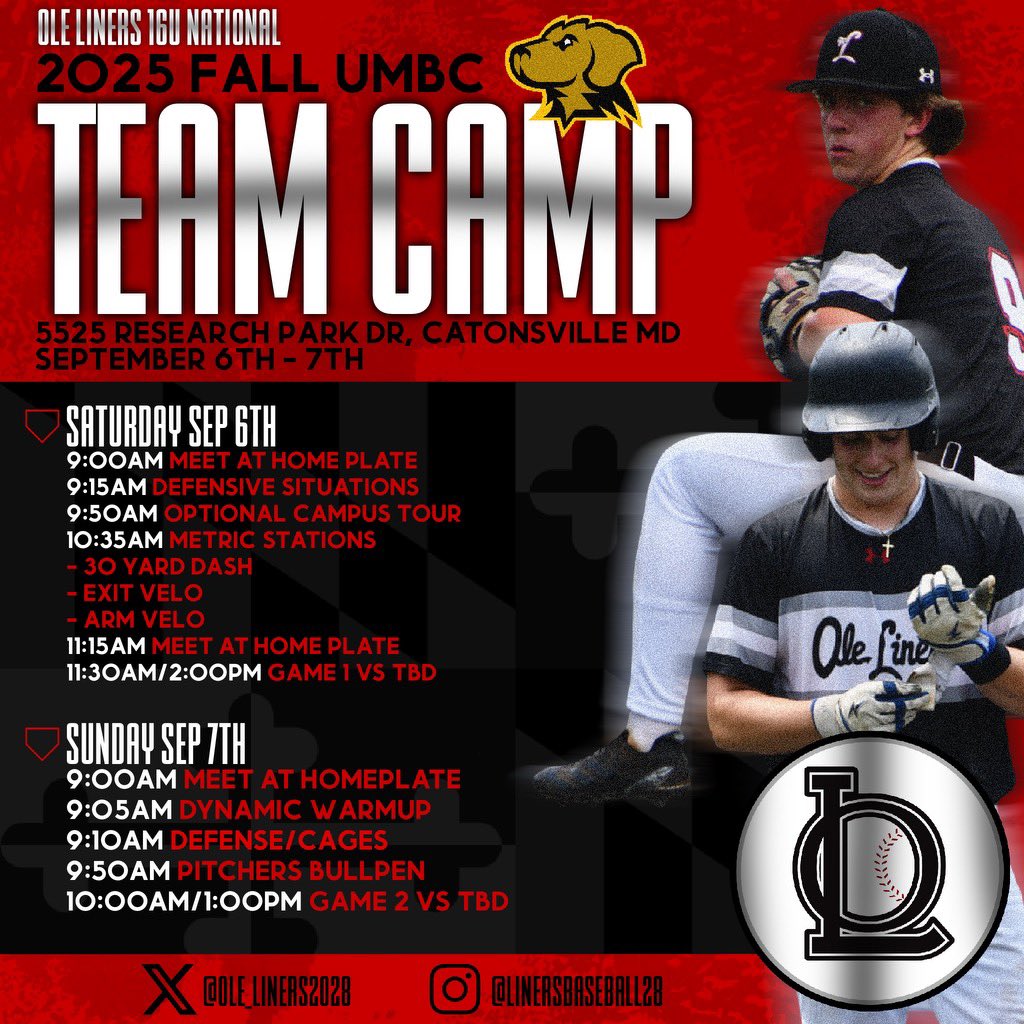 Ole Liners 15U National (@ole_liners2028) on Twitter photo Back like we never left! Fall ball starts this weekend <a href="/umbcbaseball/">UMBC Baseball</a> ‼️
<a href="/CoachG_MD/">Coach G</a> <a href="/Ole_Liners/">Ole Liners Baseball</a> <a href="/JJenkins_33/">Jeremy Jenkins</a> <a href="/c3price/">Colby Price</a> <a href="/SSaraullo/">Coach Saraullo</a> Back like we never left! Fall ball starts this weekend <a href="/umbcbaseball/">UMBC Baseball</a> ‼️
<a href="/CoachG_MD/">Coach G</a> <a href="/Ole_Liners/">Ole Liners Baseball</a> <a href="/JJenkins_33/">Jeremy Jenkins</a> <a href="/c3price/">Colby Price</a> <a href="/SSaraullo/">Coach Saraullo</a>