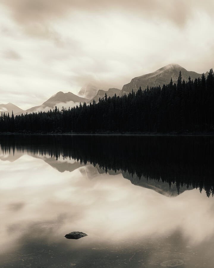 Monochrome serenity at Hector Lake, Canadian Rockies 🏔️✨
This black &amp; white fine art photograph highlights the reflections, textures, and timeless beauty of alpine wilderness.

Prints available → dansproul.com/featured/monoc…

#Photography #CanadianRockies #Monochrome #FineArt