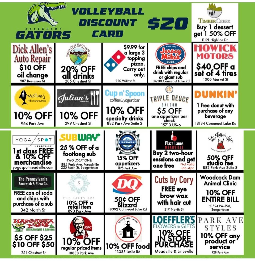 MWilliams2025's tweet photo. Hi! I need to sell more 9 more discount cards for our volleyball fundraiser if anyone would like to help me out! They are $20 each and I can deliver if close to the college or mail @ACGatorSports https://t.co/SC4x7LU0Fd