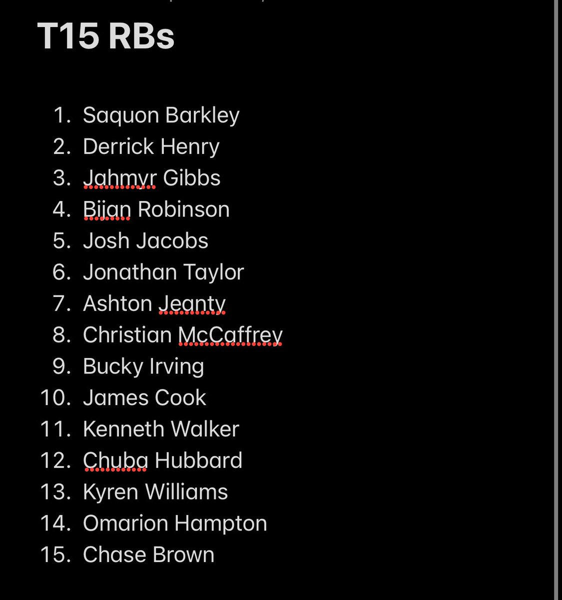 Top 15 QBs, WRs, RBs