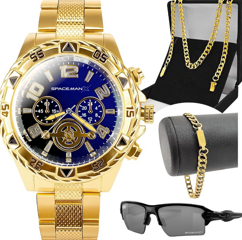 AnthonyWendel's tweet photo. Kit Relógio Masculino Original Dourado + Corrente +Pulseira+oculos top.  Envio 24h

https://t.co/Lnpy9iSVW4 https://t.co/YVC9KJtVPc