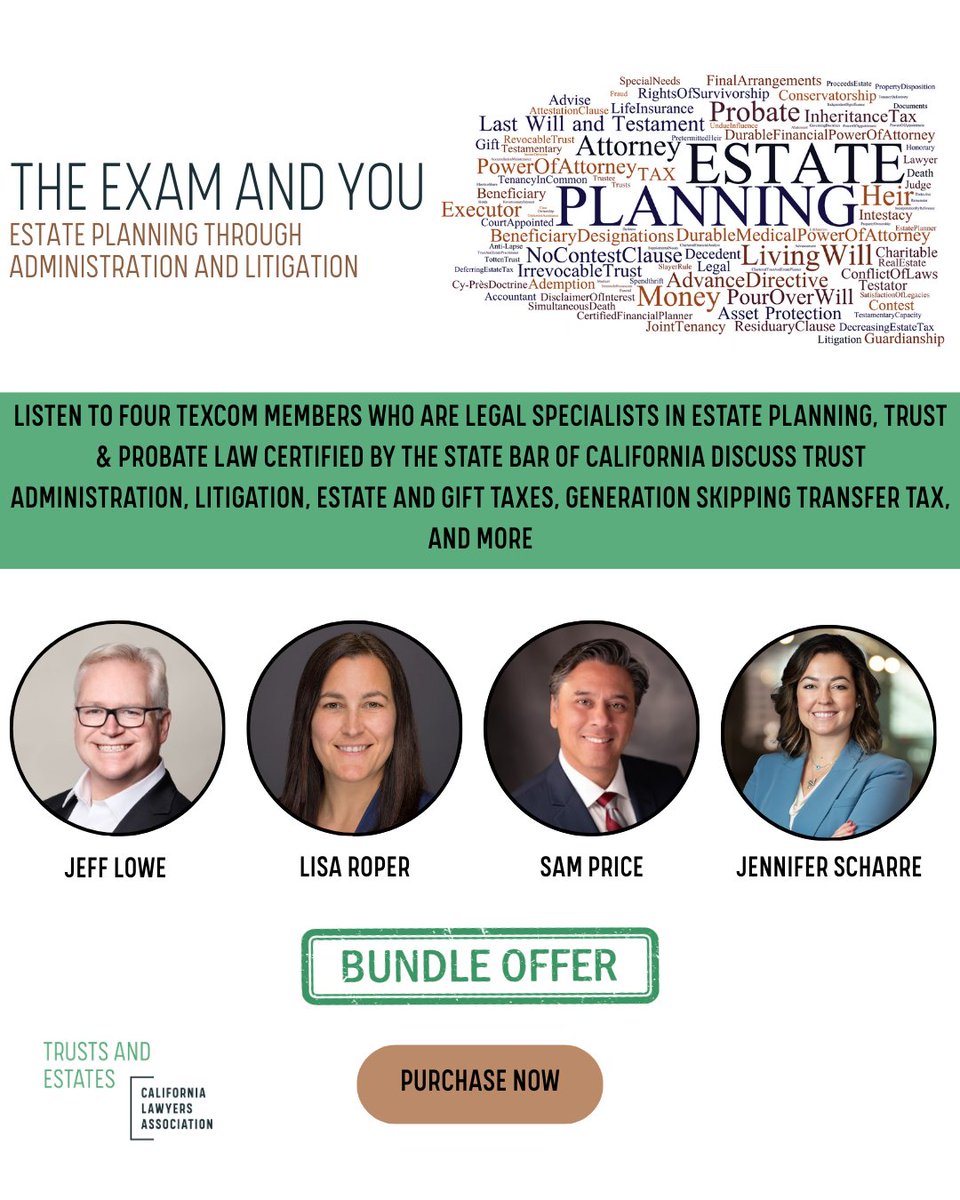 CLATrusts's tweet image. 🎧 Available Now: The Exam and You Bundle! 

Choose the full bundle or individual sessions
Earn 17.5 hours of MCLE, including Legal Specialization credit
CLA Trusts &amp;amp; Estates Section members get exclusive discounts! CLA members receive 15% off! 

Purchase: bit.ly/43FN2i5
