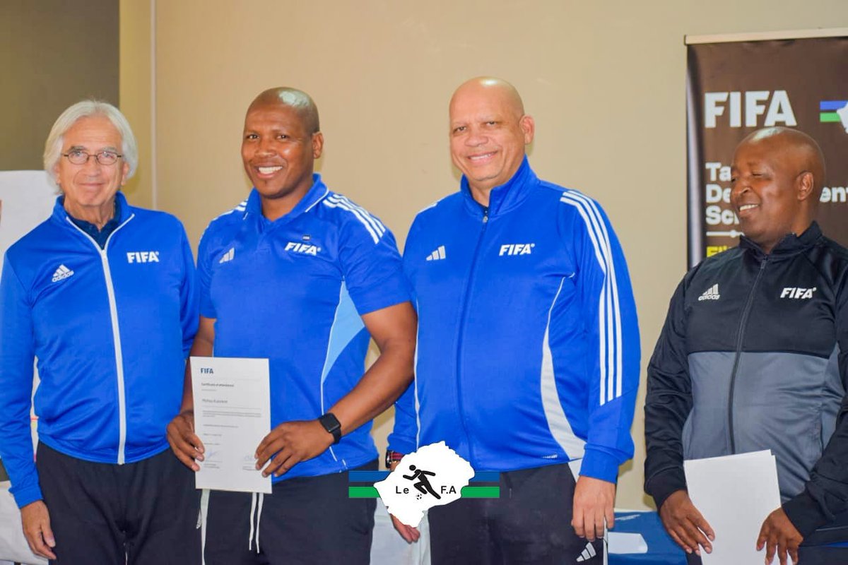 FootballLesotho's tweet photo. Graduation ceremony at the conclusion of the week-long Elite Youth Goalķeeper Coaches' Workshop at Bambatha Ts’ita Sports where each of the ten districts were represented by two participants https://t.co/ttGdrAVCmo