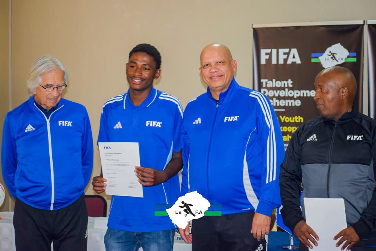 FootballLesotho's tweet photo. Graduation ceremony at the conclusion of the week-long Elite Youth Goalķeeper Coaches' Workshop at Bambatha Ts’ita Sports where each of the ten districts were represented by two participants https://t.co/ttGdrAVCmo