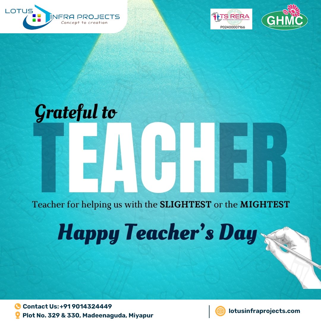 InfraLotus's tweet photo. Just like a teacher builds strong foundations for life, at Lotus Infra Projects we build strong foundations for your dream homes. 🏗️💙

On this Teacher&amp;rsquo;s Day, we honor every teacher who inspires, guides, and shapes lives with wisdom and care &amp;ndash; much like https://t.co/Be4zTe3dW5
