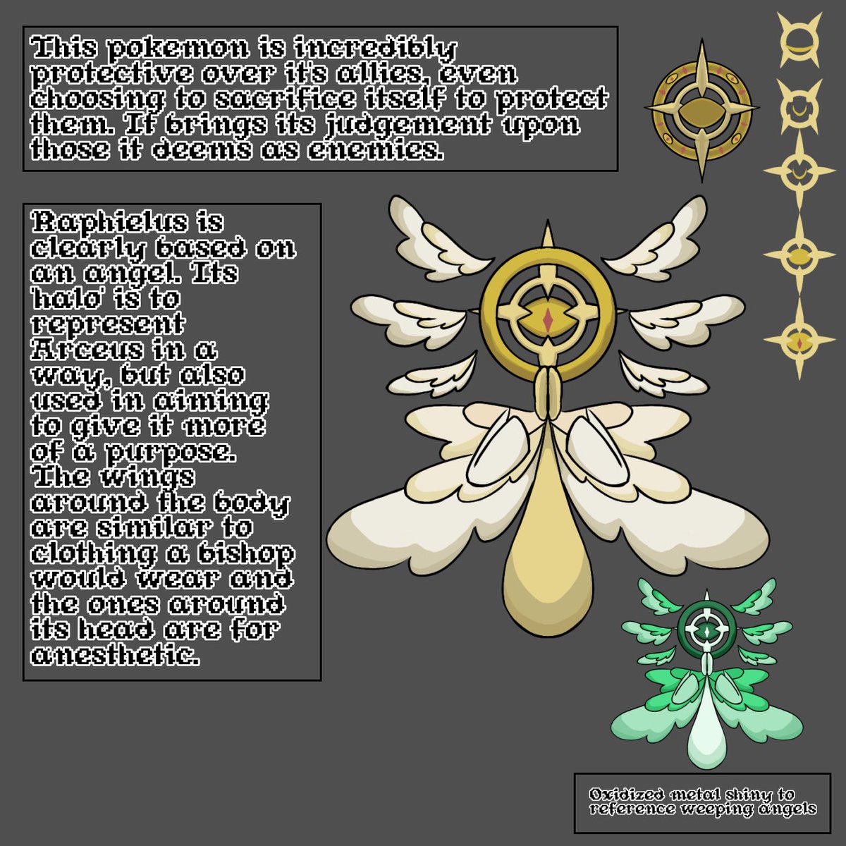 CodeNameHero's tweet photo. My submission for @n0rtist fakemon contest! I had so much fun designing this thing. I don't think I completely conveyed the "guardian" aspect of guardian angel, that's why I left it out. #ft500 https://t.co/itsekdVZ1T