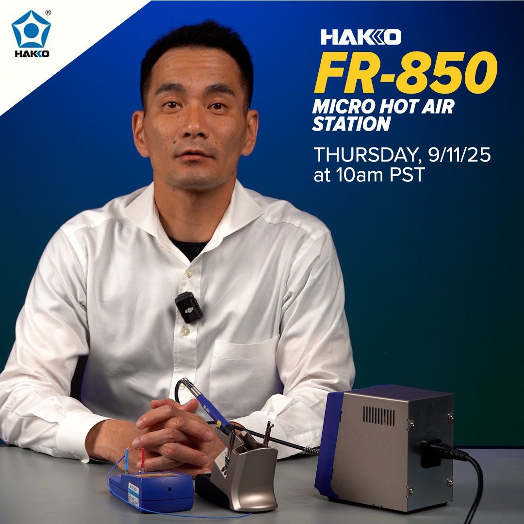 Join Kenta as he goes over all the features and benefits of the new HAKKO FR-850 Micro Hot Air Station! The FR-850 delivers next-generation precision rework in a compact, powerful, and modern design. 

Register here: attendee.gotowebinar.com/register/34355…

#hakko #eyeonhakko #hakkousa #webinar