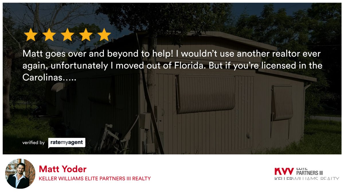 mattyoder_yoder's tweet image. My latest RateMyAgent review in Belleview.
Florida Realtor License SL3461573
rma.reviews/ruvcpwrorltm

...
#ratemyagent #realestate #KW_Elite_Partners_III_Realty