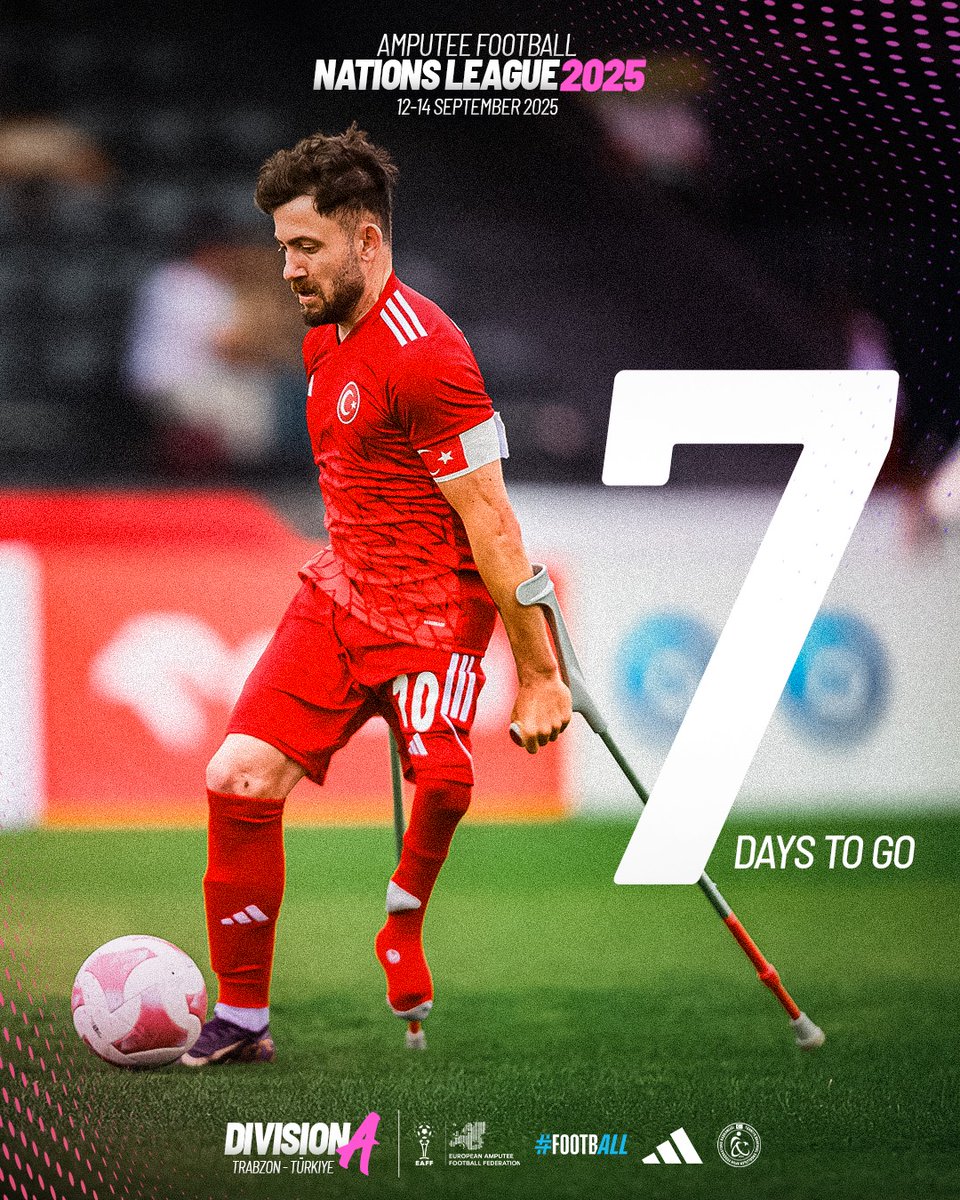 7️⃣ Days! 🏆🇹🇷

The Nations League 𝐫𝐞𝐭𝐮𝐫𝐧𝐬 next week to Trabzon, Türkiye.

👑 Türkiye, England, Poland and Italy will battle to be crowned champions of 𝗗𝗶𝘃𝗶𝘀𝗶𝗼𝗻 𝗔.

📆 12–14 September 2025
📍 Trabzon, Türkiye
🏆 Nations League Division A
📺 LIVE on EAFF YouTube