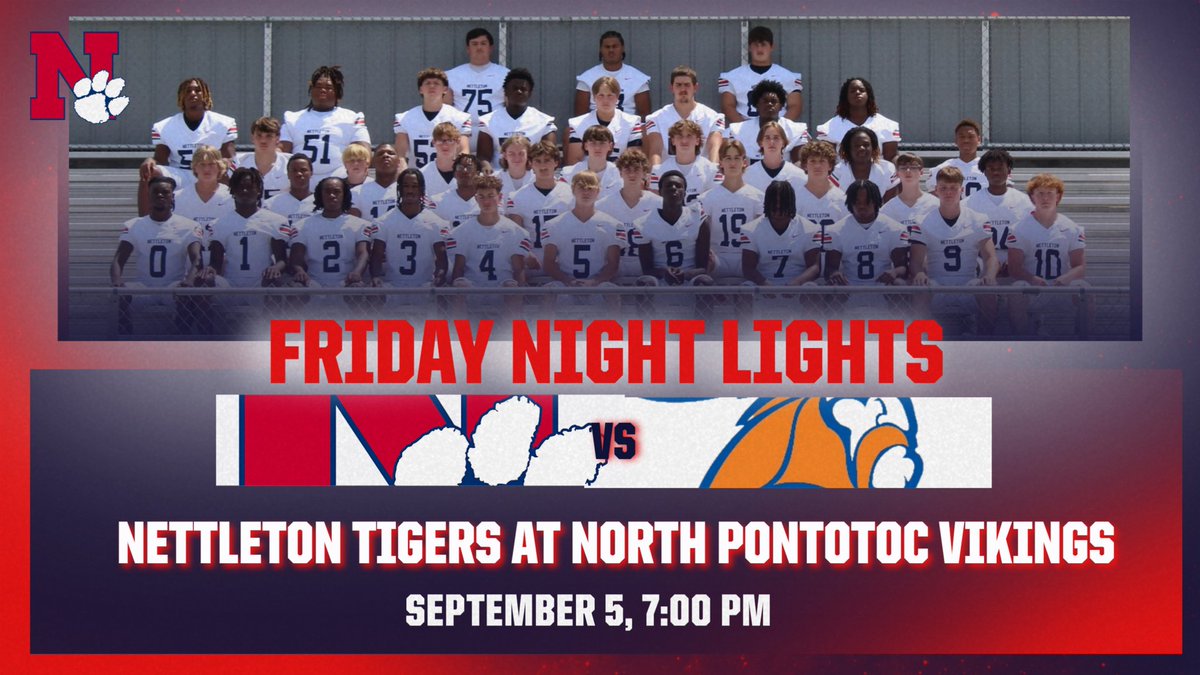 Come support the Tigers as we travel to North Pontotoc  to take on the Vikings! Go Tigers!