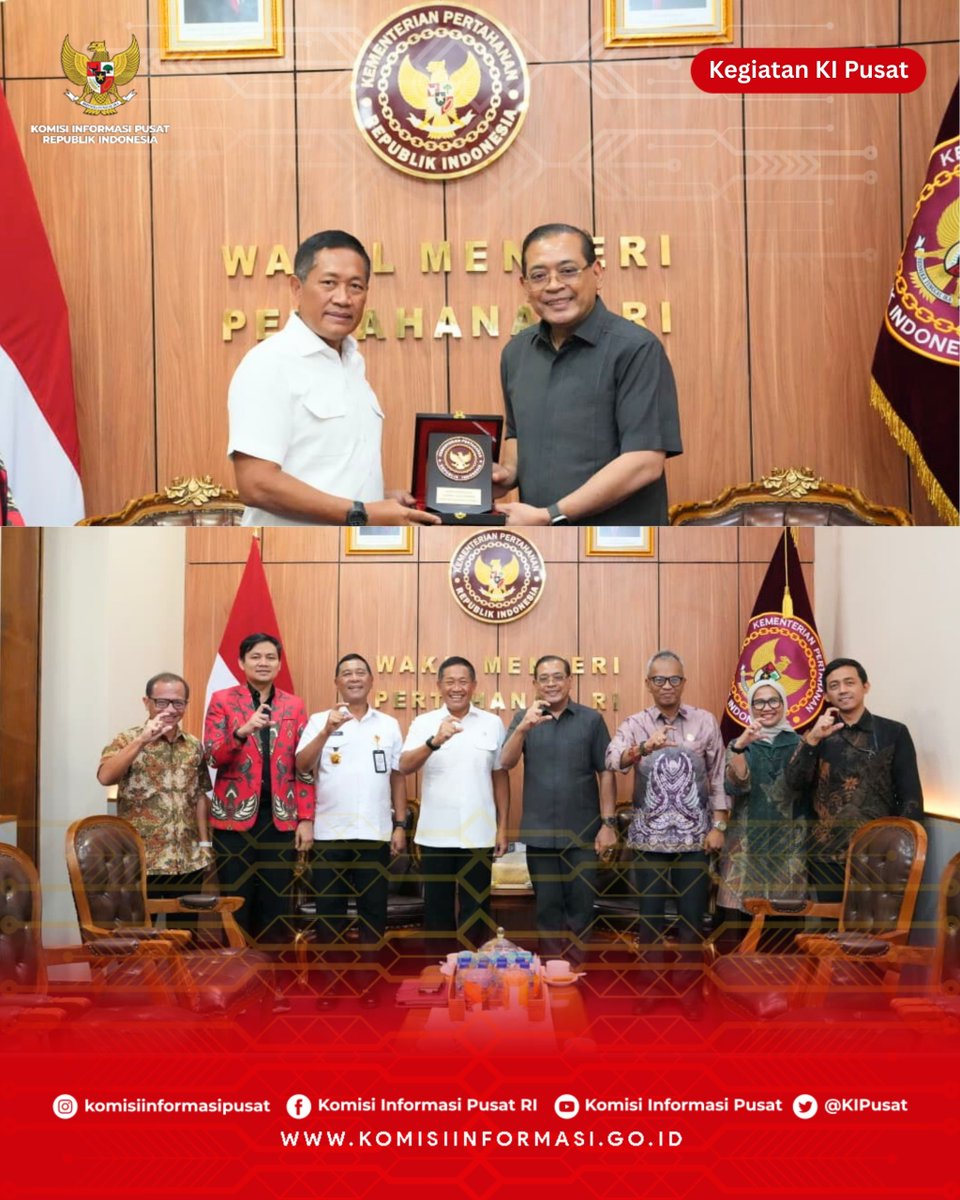 KIPusat's tweet image. Ketua KI Pusat Donny Yoesgiantoro, Wakil Ketua KI Pusat Arya Sandhiyudha, Komisioner Bidang Regulasi Gede Narayana, Komisioner Bidang Kelembagaan dan Tata Kelola Handoko Agung  didampingi jajaran melaksanakan giat audiensi ke Kementerian Pertahanan RI. 

#Audiensi
#KIPusat