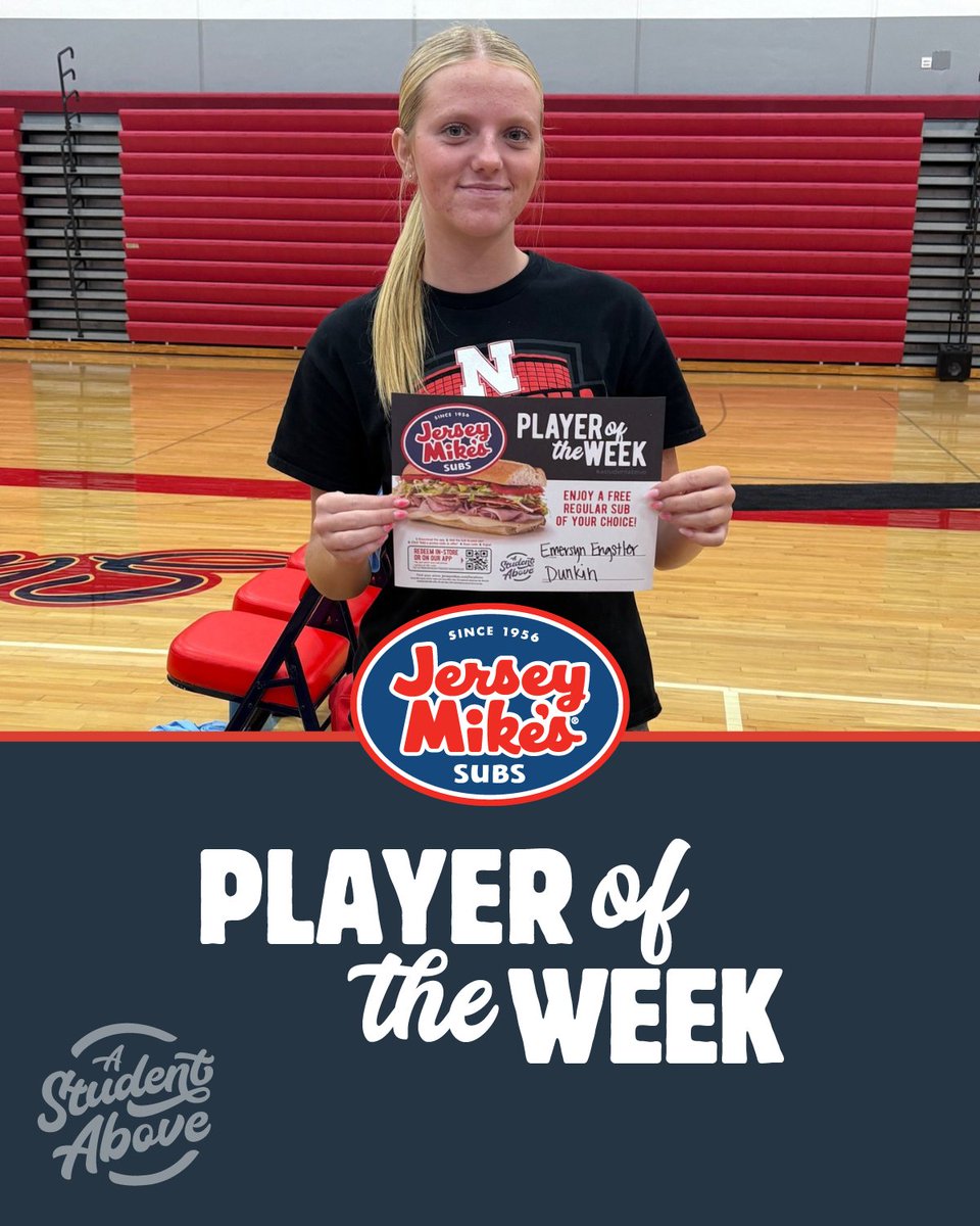 Emmy Engstler is our Jersey Mike’s Player of the Week! 🌟 She led the charge in our sweep over Carlisle with 9 kills, several key blocks and digs, and was our go-to attacker all night.  Huge impact on both sides of the net! 👏 #AStudentAbove @campusmultimedia