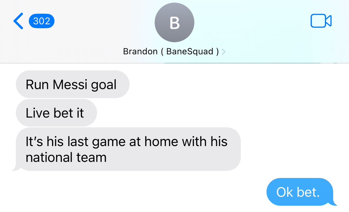 This man <a href="/thebrandon444/">TheBrandonAlvarez</a> text me to LIVE Messi for a goal &amp; if Messi scores a Goal &amp; I missed out, imma be hurt