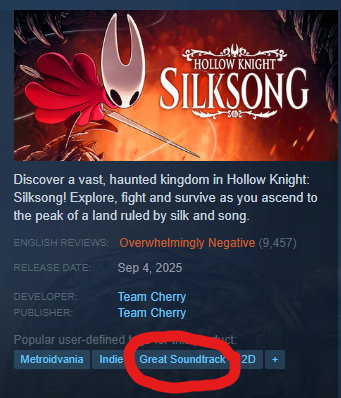 tagging your game with "great soundtrack" on steam has gotta be one of the most narcissistic things you can do as a developer tbh.