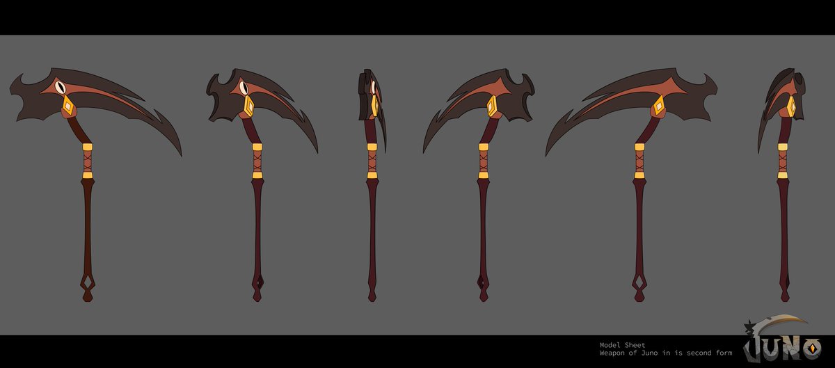 JUNOseries's tweet image. Juno&apos;s scythe has a new look! Concepted and finalized with a much needed updated style! 

Artist: @/Suziar1 (on 📷) 
#indieanimation #2danimation #propdesign