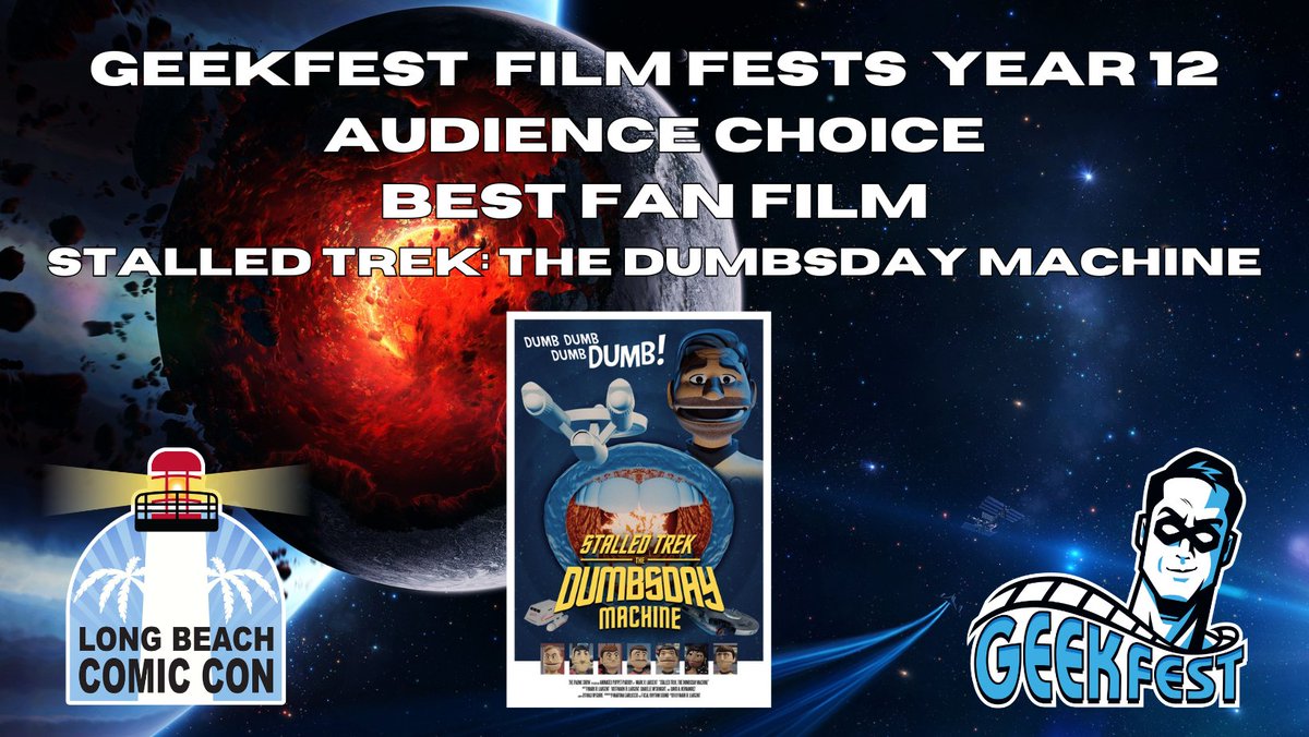Thank you to everyone who voted this past weekend at <a href="/GeekFilmFests/">GeekFest Film Fests</a> <a href="/LBComicCon/">Long Beach Comic Con</a> 
Audience Choice Winner in the Fan Film Category
<a href="/StalledTrek/">Stalled Trek</a> : The Dumbsday Machine directed by <a href="/largento/">Mark R. Largent</a> 
#geekfest #comiccon #filmfestival #LBCC