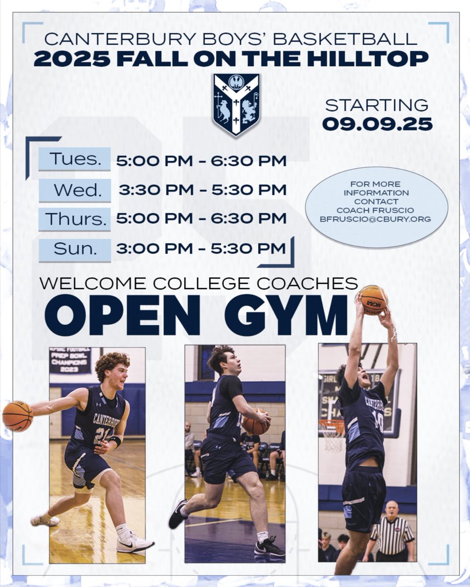 Canterbury Boys Basketball (@cburyboysbball) on Twitter photo It’s that time of the year again!
Excited to see college coaches on the Hilltop this fall!
Any questions, please reach out to <a href="/CoachFrusc/">Coach Frusc</a> It’s that time of the year again!
Excited to see college coaches on the Hilltop this fall!
Any questions, please reach out to <a href="/CoachFrusc/">Coach Frusc</a>