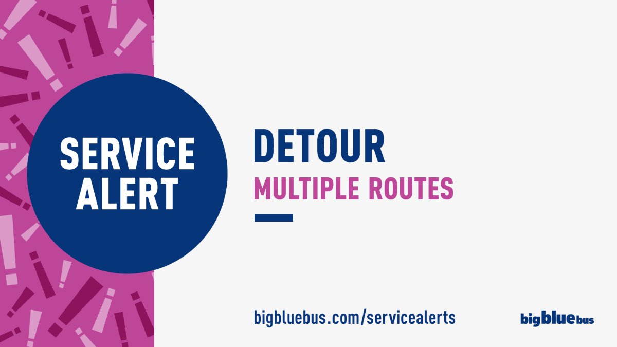 SMBigBlueBus's tweet photo. #BBBRoute1 #BBBRoute2 #BBBRoute8, #BBBRoute9, and #BBBRoute43 will be on detour on Sunday, 9/7, between 4:30 a.m. to approximately 12:30 p.m., due to the Santa Monica Classic 5K/10K. For stops missed and alternate boarding locations, visit: https://t.co/GFzAQeV9RB https://t.co/CLqGcQwGuZ