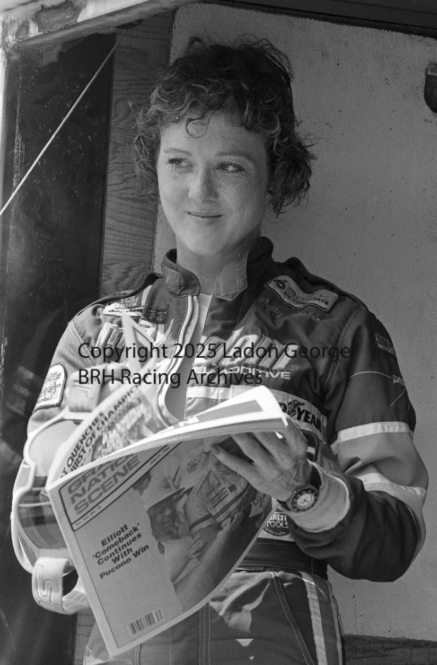 RacingBrh's tweet photo. July 30, 1989. Talladega, Alabama. Patty Moise reading the July 27, 1989 issue of Grand National Scene. This weekend was the last of 5 Cup series starts for Patty. She started 36th and finished 33rd after engine failure. @TheSceneVault https://t.co/6qA5lUWnlS
