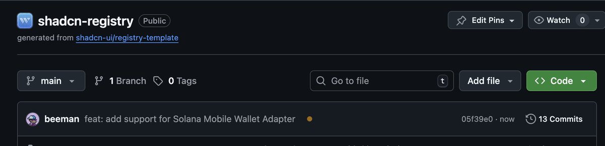 GitHub commit for Solana Mobile Wallet Adapter support in Shadcn Registry