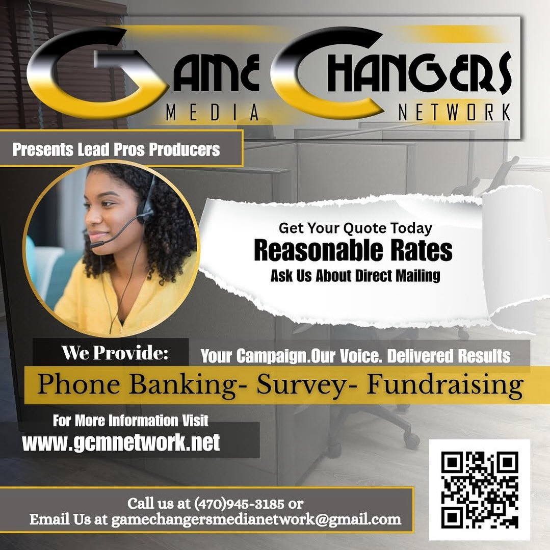 GCMediaNetwork's tweet image. 🎯 Campaign Support That Delivers Results!

Looking for affordable, effective outreach for your campaign or organization?

🎙️Lead Pro Producers by Game Changers Media Network has you covered with:

✅ Phone Banking
✅ Survey Services
✅ Fundraising
📬 Ask us about Direct Mailing