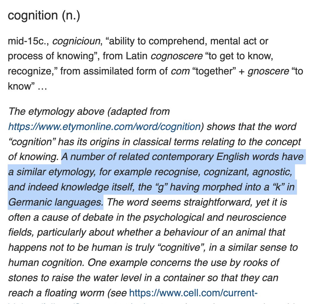etymology fact of the day: "knowledge" and "cognition" have the same root