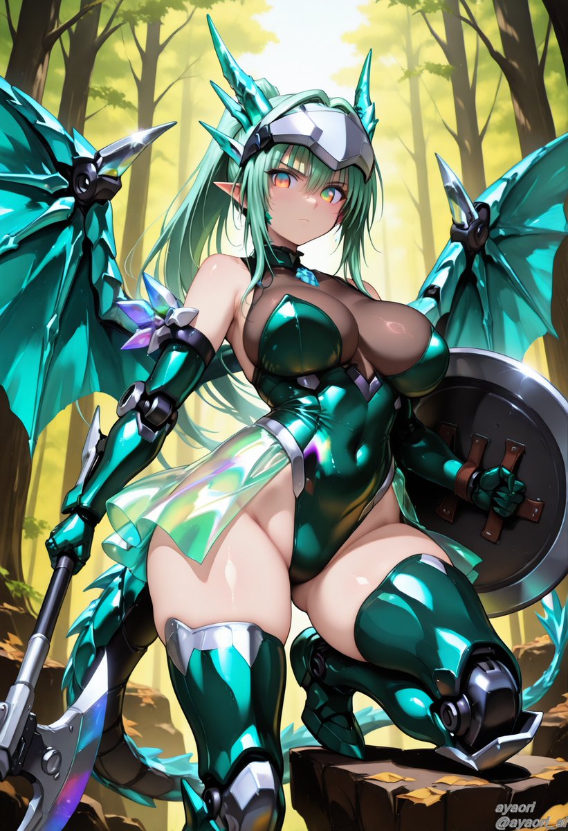 メカ娘×クリスタルドラゴン娘さん
 #AIイラスト #AIメカ娘 #CrystalDragonGirlAI