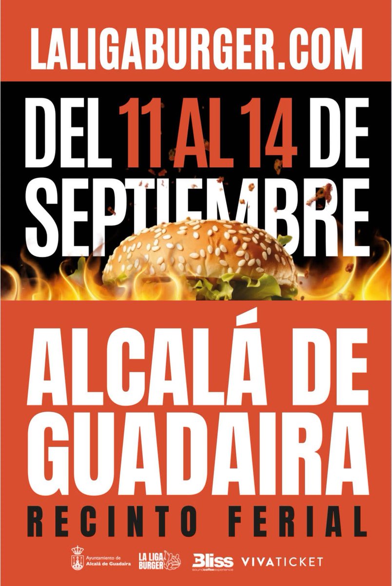 aytoguadaira's tweet photo. 🍔Llega la Liga Burger a Alcalá de Guadaíra al Recinto Ferial del 11 al 14 de septiembre.

Actuaciones de DJs que no te puedes perder con acceso gratuito. Aquí las actuaciones y los horarios👇🏻 https://t.co/9fxRjdMsTi