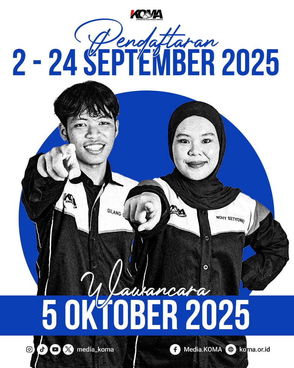 Hallo sobat Chako dan Chika🙋‍♀️🙋‍♂️

Siap berkembang bareng komunitas penuh kreativitas dan inovasi?
Yuk gabung jadi bagian dari Kepengurusan KOMA 2025/2026🚀

Daftar sekarang lewat link berikut:

ungu.in/OprecPengurusK…