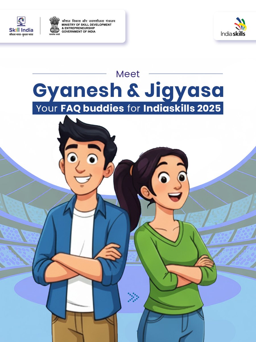 WorldSkillsInd's tweet photo. Indiaskills 2025 registration ko lekar aapke bhi sawaal hain? 
Jigyasa aur Gyanesh ke saath har query ka answer hai simple aur clear! 
Ab doubt-free ho kar apna registration complete kijiye.

#IndiaSkills2025 #SkillIndia #BanengeBharatKeSkillChampion https://t.co/y3Tzw329yb