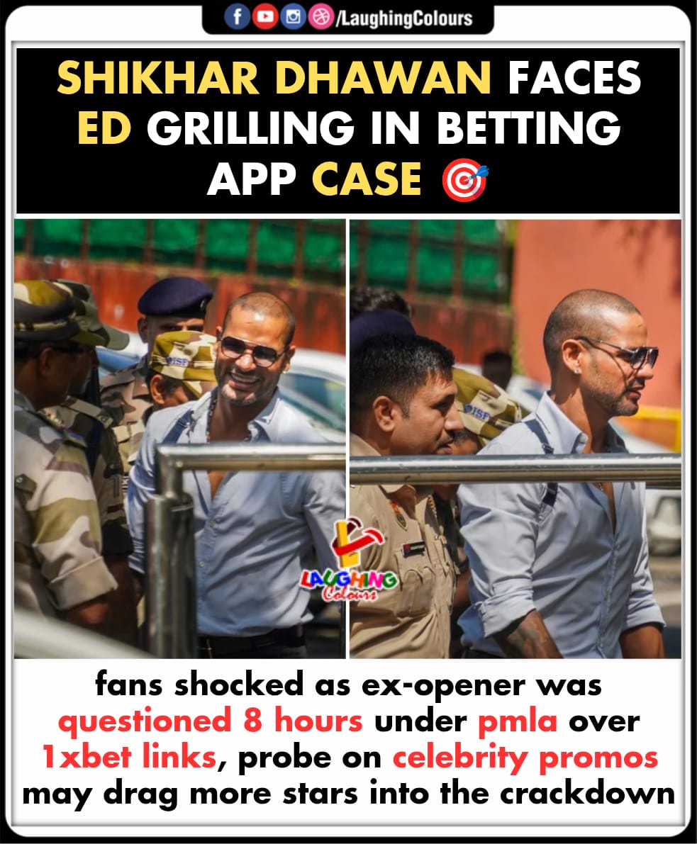 LaughingColours's tweet image. Dhawan grilled by ED for hours ⏱

#ShikharDhawan #EDProbe #BettingAppCase #MoneyLaundering #CelebrityEndorsements #CricketNews