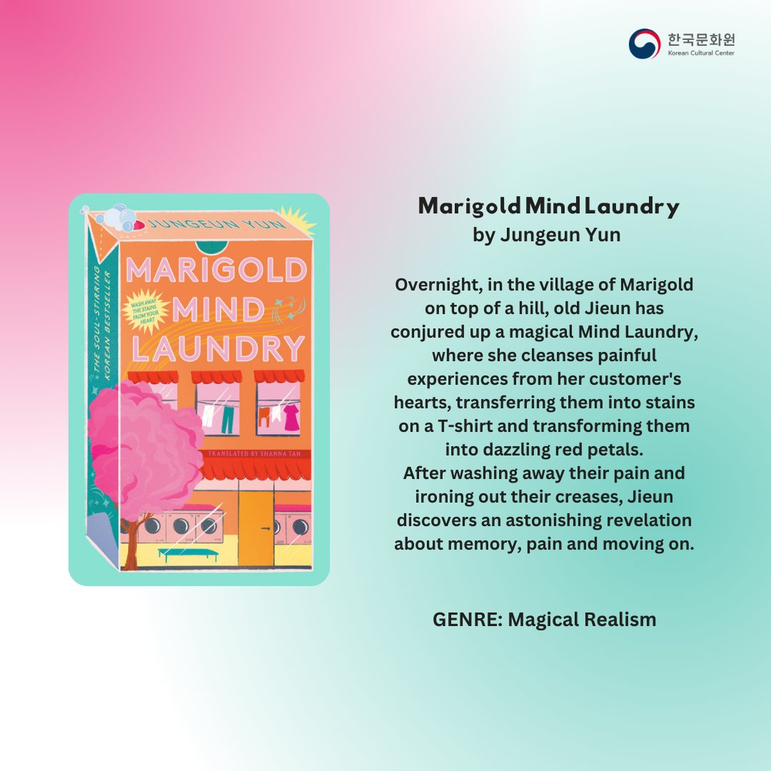 KCCPHIL's tweet photo. Book of the Month! 👀
<Marigold Mind Laundry>, a magical realism novel by Jungeun Yin, is this month's feature! 🧺👚
<Marigold Mind Laundry> is available now at the KCC Library. Make sure to drop by for magical read! 🌈📚
#KCCBookClub #KCCLibrary #MarigoldMindLaundry #KCCPhil https://t.co/sPd5Bnto6g