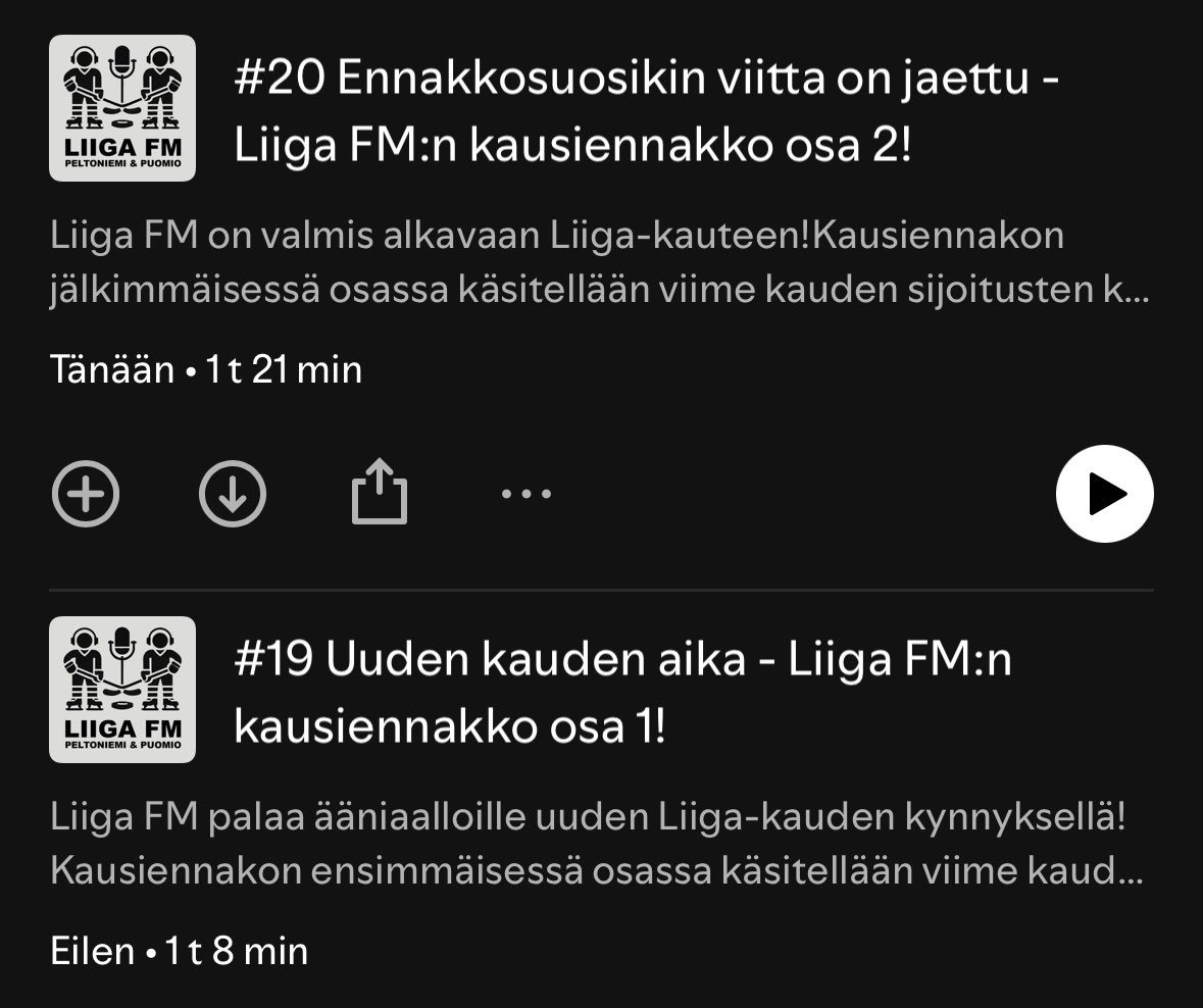 🎧🎙️ Liiga FM:n kausiennakot on julki! 

<a href="/MiskaPel/">Miska Peltoniemi</a> kanssa yhdessä pohdittiin alkavan Liiga-kauden 2025-26 joukkueiden asetelmia ja mahdollisuuksia, eikä erimielisyyksiltä vältytty! 

Siitä 1. osa kuunteluun 👉🏻: open.spotify.com/episode/4WirvM…

#Liiga