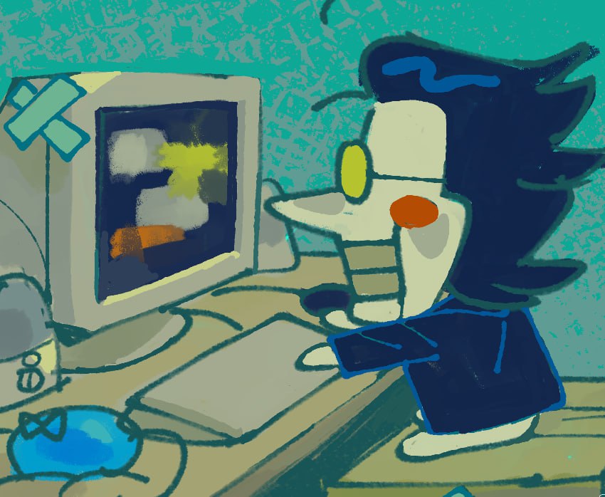 taffypointby's tweet photo. (WIP) so polite on his little puter...🥺 https://t.co/YKPR83amJT