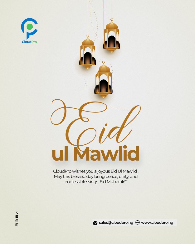 cloudproltd's tweet photo. CloudPro extends warm Eid Mawlid greetings to our clients, partners, friends and families.
May this celebration bring renewed inspiration, harmony, and prosperity us all. 

Eid Mubarak.
#eidcelebration
#eidmalid https://t.co/5QpR5KtLp5