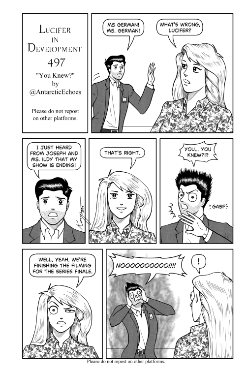 Happy Friday, everybody! Here is #LuciferInDevelopmentComics no. 497! Dorky Luci finds Ms. German and tells her the show is ending.... 😅😅😅 Enjoy!💖💖💖💖💖 #LuciferNetflix #Lucifer <a href="/Ildymojo/">Ildy Modrovich</a> <a href="/Henderson_Joe/">Joe Henderson</a> <a href="/tomellis17/">tom ellis</a>