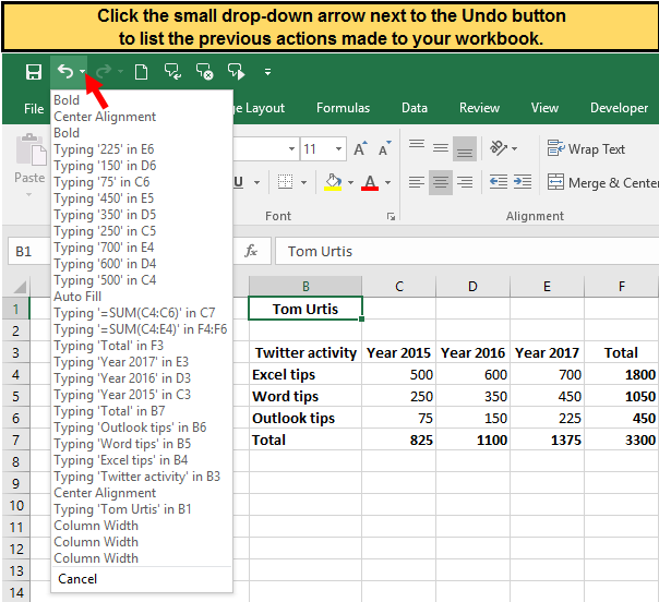 TomUrtis's tweet photo. Tom’s Tutorials For Excel: Using Undo For Several Actions at Once. https://t.co/29uRvFHKgG https://t.co/V60cOpjdy8