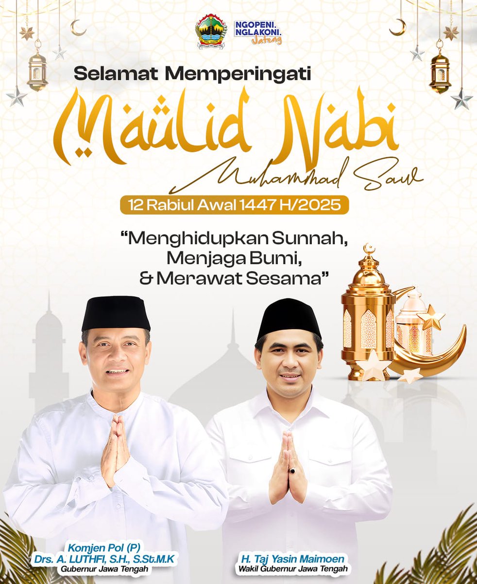 Selamat memperingati Maulid Nabi Muhammad SAW.12 Rabiul Awal 1447 H/2025.

#maulidnabimuhammadsaw
#Ngopeninglakoni #provjateng #jawatengah
#gubernujateng #wagubjateng