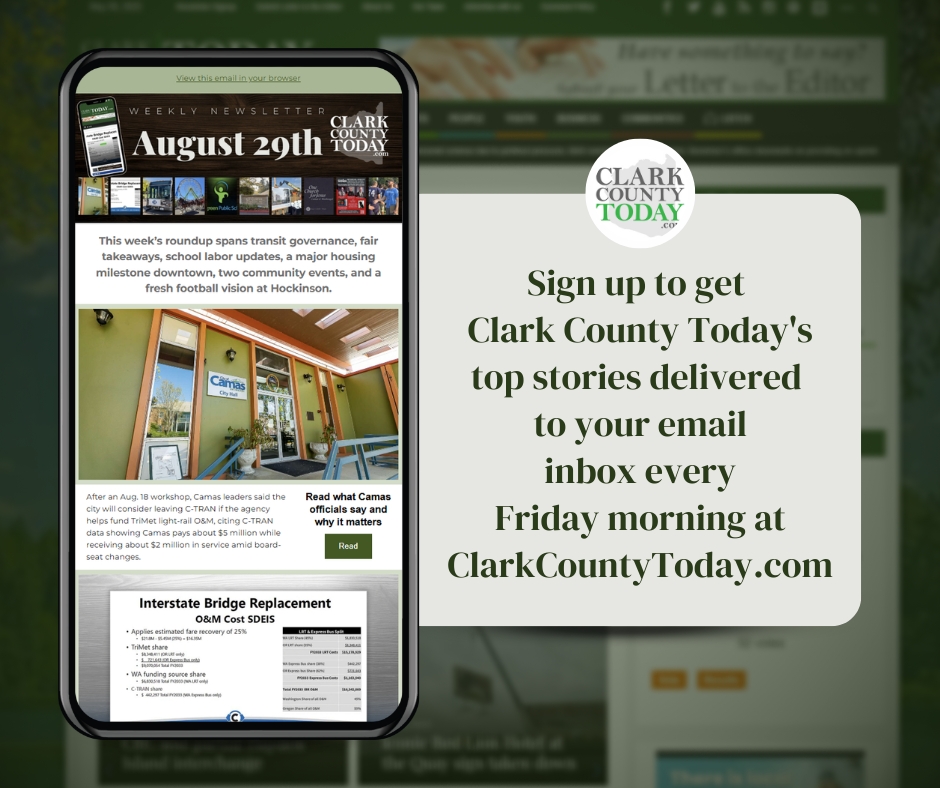 NewsFromCCT's tweet image. Get Clark County’s top stories by email every Friday morning. Sign up here → tinyurl.com/27f6y2y8 #ClarkCountyWA #LocalNews