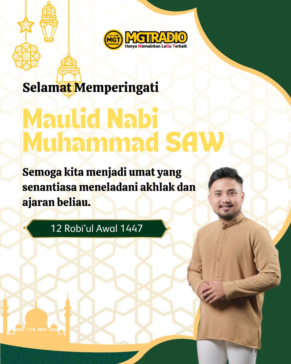 MGT_RADIO's tweet image. Selamat memperingati Maulid Nabi Muhammad SAW. Semoga kita menjadi umat yang senantiasa meneladani akhlak dan ajaran beliau.

#MGTRADIO #MaulidNabi #MuhammadSAW