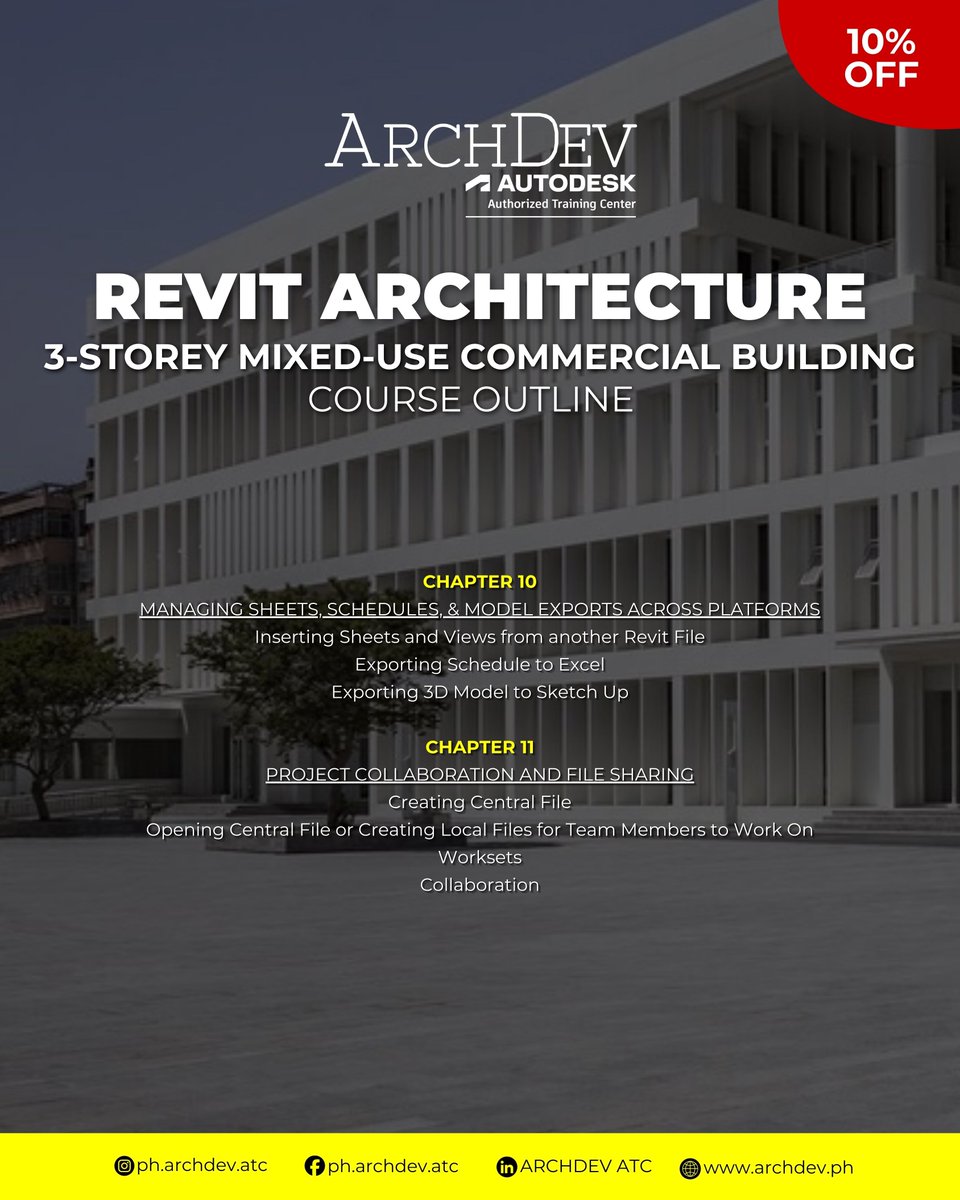 ARCHDEVATC's tweet image. 🏛️ REVIT ARCHITECTURE COURSE OUTLINE 🏛️

Bring your design visions to life with ARCHDEV!

👉 Click the link or scan the QR code to enroll now.
forms.gle/FPL3s2KNsVaMjL…

#ARCHDEV #AutodeskTraining #RevitArchitecture #EnrollNow