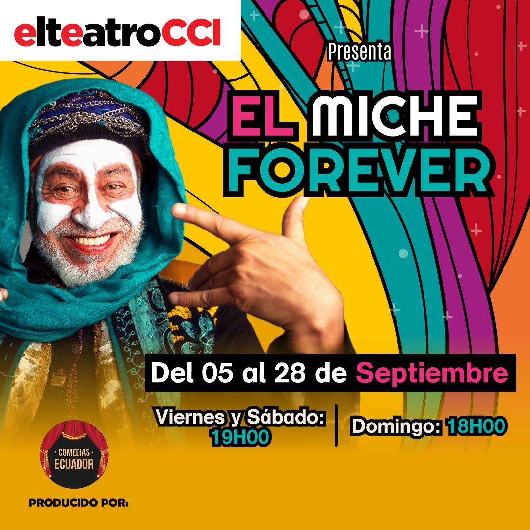 🤣 ¡El Miche está de regreso!
El Miche Forever no es solo un show… es volver a reír con esos personajes que se quedaron en el corazón del Ecuador 🇪🇨

📆 Viernes y sábados 19:00 | domingos 18:00
📍 elteatro del CCI
🎟️ elteatro.com.ec | 0995551854 | boleterías