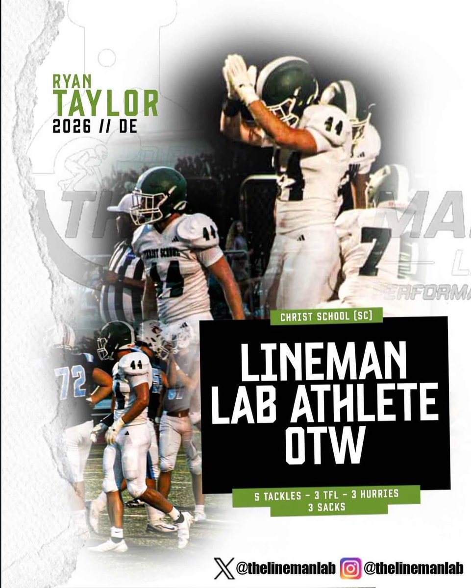 Ryan Taylor 3⭐️ (@r_taylor99) on Twitter photo Thank you <a href="/thelinemanlab/">The Lineman Lab™️</a> for naming me player of the week. Just the beginning!
<a href="/DaleRodick/">Dale Rodick II</a> <a href="/CoachChad_T3/">Coach Chad</a> <a href="/morr_movement_/">Trevor Morrison</a> <a href="/CoachCMilner/">Coach Milner</a> <a href="/christschool_fb/">Christ School Football</a> <a href="/notlocalexander/">Colton Alexander</a> <a href="/CoachDansdill/">Pat Dansdill</a> <a href="/CoachLidberg/">Brad Lidberg</a> <a href="/FUNFITCLE/">Functional Fitness</a> Thank you <a href="/thelinemanlab/">The Lineman Lab™️</a> for naming me player of the week. Just the beginning!
<a href="/DaleRodick/">Dale Rodick II</a> <a href="/CoachChad_T3/">Coach Chad</a> <a href="/morr_movement_/">Trevor Morrison</a> <a href="/CoachCMilner/">Coach Milner</a> <a href="/christschool_fb/">Christ School Football</a> <a href="/notlocalexander/">Colton Alexander</a> <a href="/CoachDansdill/">Pat Dansdill</a> <a href="/CoachLidberg/">Brad Lidberg</a> <a href="/FUNFITCLE/">Functional Fitness</a>
