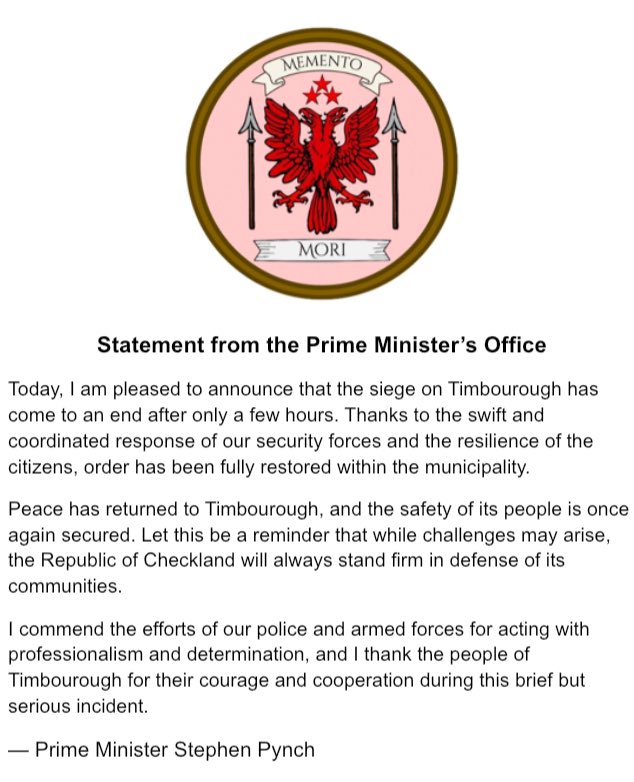ChecklandGov's tweet photo. Statement from the Prime Minister’s Office. #Checkland #Micronation https://t.co/KtMdow2532