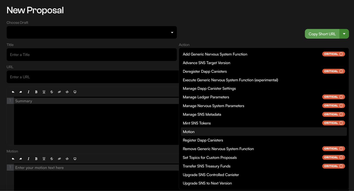ic_toolkit's tweet image. With Toolkit SNS Management,
Proposal Creation has been reduced from a tedious task to a quick no-code endeavour, $ICP!
Define an Action & Proposal Parameters, and propose!
Want to send the proposal for review? Just copy the URL!